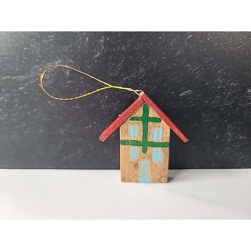 Vintage Christmas Wooden House Ornament